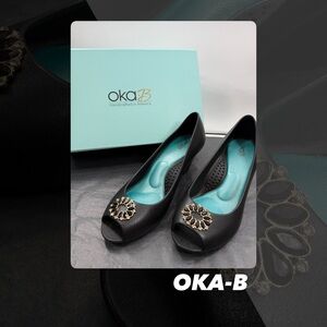 EUC Oka-B Black Jessica Wedges
